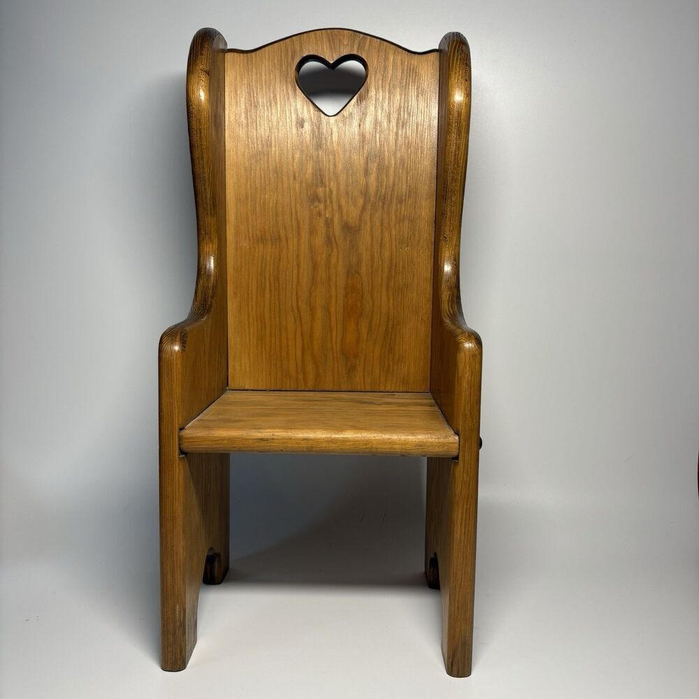 Vintage Wood Doll Display Chair Heart Cut Out Primitive Folk Art Country Cute